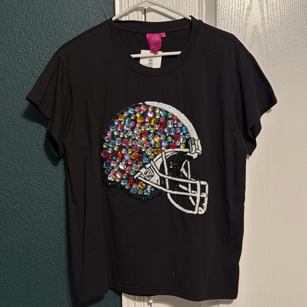 NWT QOS jeweled helmet tee